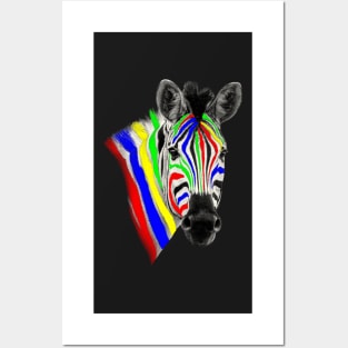 Zebra Face with Stripes Painted Bright Colors Posters and Art